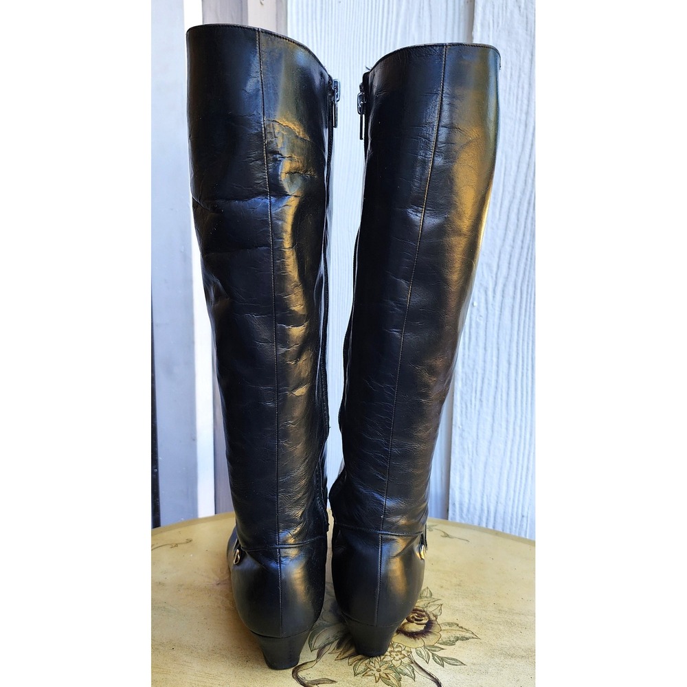 Vintage Salvatore Ferragamo Sz 7 Black Leather Riding Boots Made in Italy Preppy - Picture 3 of 14